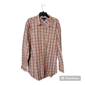 Tommy Hilfiger Shirt Men's XL White Blue Orange Plaid Long Sleeve Button Up